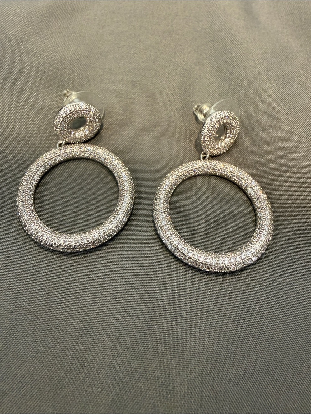 NWOT eye candy Silver Pavé Double Hoop Drop Earrings